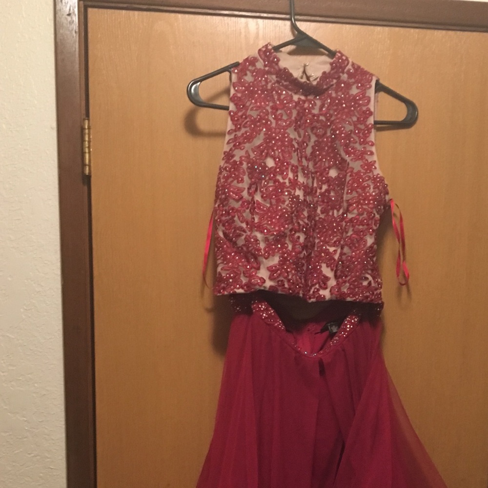 Red two piece prom dress